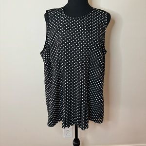 Michael Kors Black and White Polka Dot Pleated Sleeveless Blouse Top